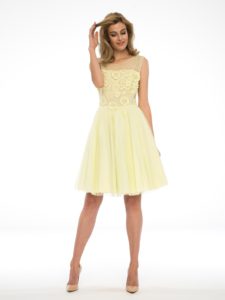 rozkloszowana sukienka MIU Potis&Verso - pastelowożółta sukienka bez rękawów, idealna na rózne okazje.